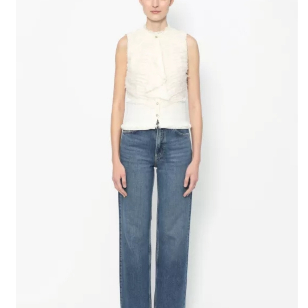 Chanel Tweed Switch Silk Chain Frill Top Size 40